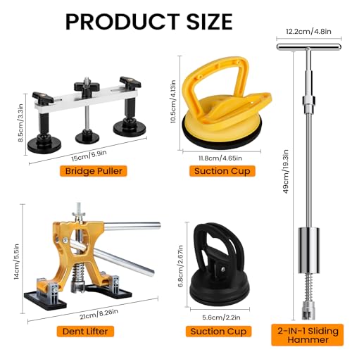 Car Dent Puller Kit,Paintless Dent Removal Kit,Car Dent Repair Kit with Slide Hammer 2 in 1 T-bar, Bridge Puller,Golden Lifter,Dent Remover Tool for Car Hail Damage DIY Repair