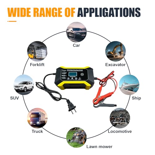 Car Battery Charger, 12V 6A Automatic Smart Battery Trickle Charger with LCD Display, Battery Maintainer Desulfator with Temperature Compensation, Universal for Car, Truck, SUV RV, Boat