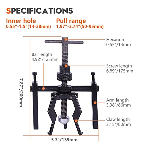 3 Jaw Inner Pilot Bearing Puller Auto Bushing Carbon Steel Gear Extractor Wheel Bearing Puller Automotive Machine Tool Kit for Car SUV Motorcycle Motorbike
