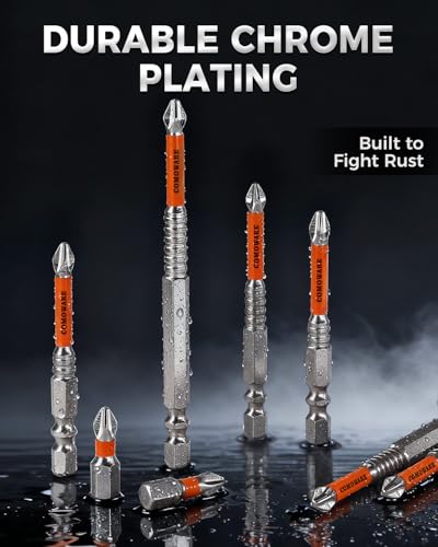COMOWARE High Magnetic Screwdriver Drill Bit Set, 12PCS, #2 Anti-Slip Long Phillips Bits, S2 Steel, Chrome Plated for Rust Resistance, 1–6" Magnetic Impact Bits for Power Drill - color: Ph2 12pcs Chrome-plated