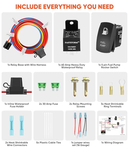 12V Electric Fuel Pump Waterproof Relay Kit Heavy Duty Long Wiring Harness Kit 60 Amp with Fuel Pump Rocker Switches Jumper Wires Set for Cars Trucks Boats ATVs UTVs RVs - color: Fuel Pump Relay with Rocker Switches Kit