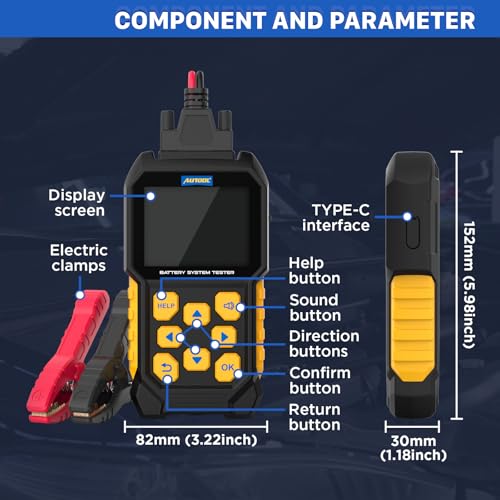 AUTOOL Car Battery Tester 12V 24V 30-2000 CCA Cranking Charging Load Test | Battery Load Tester Automotive Battery Analyzer, Color Screen Data Review Reverse Polarity Protection