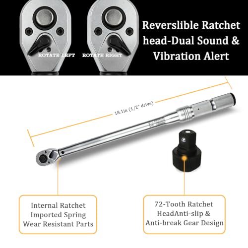 TYD 1/2 Inch Drive Click Torque Wrench, 10–110 Nm ±4% High Precision | Adjustable Torque Wrench 72-Tooth Ratchet Storage Case for Car Wheel Lug Nuts, Spark Plug, Motorcycle & Truck DIY Repair - style: TG-110(10-110NM)