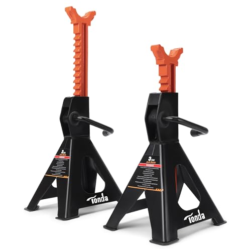 TONDA Jack Stands 3 Ton, Extra Tall Heavy Duty, Black, 1 Pair | 13.39“-21.06” Adjustable Height, For SUV, MPV and UTV/ATV, Self-locking Ratcheting,