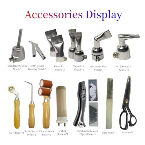 110V 1600W Professional PVC Roofing Welding Tools Heat Gun Kit Plastic Welder Hot Air Weld Gun with Roofing Seam Rollers Seam Tester Probe Weld Nozzle (110V Heat Gun Set) - size: 110V Heat Gun Set