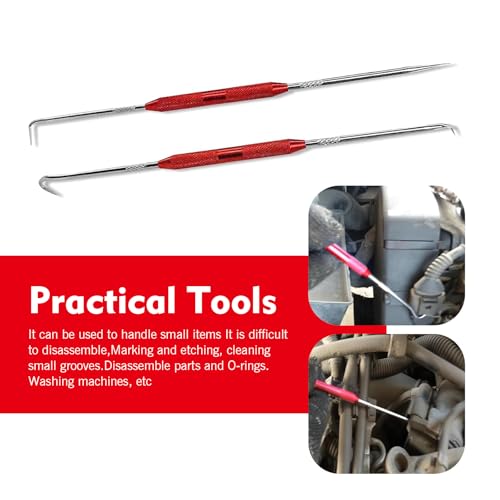 2 PCS Hook and Pick Set Puller Remover, Double-ended Carbon Steel O-ring Seal Tool, Non-slip Handle Precision Automotive Pick Tool Set, Universal for Most Cars, Trucks, SUVs (Red) - color: Red