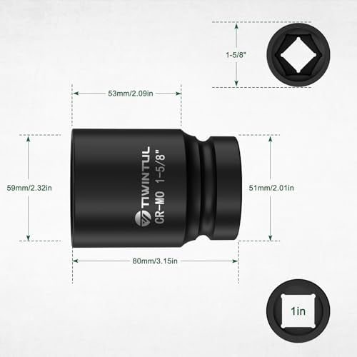 1-5/8" Impact Socket 1" Drive, 6 Point Design, for Heavy Equipment | CR-MO Large Impact Socket, ANSI Certified, Heavy Duty Socket 1 Inch Drive Truck Axle Nuts & Mining & Fleet Repair - size: 1-5/8'' (1 PCS)