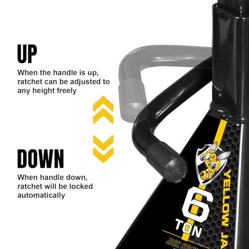 YELLOW JACKET Jack Stands 6 Ton with Double Locking for Lifting Car SUVS, Heavy Duty Steel, 13000 lb Capacity, 1 Pair, Black - color: black, size: 6 ton double locking