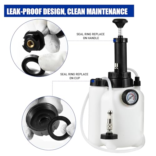 3L Brake Bleeder Kit with Pressure Pump, Brake Fluid Bleeder Kit | One-Person Operation, 1L Brake Bleeder Bottle and 4 Master Cylinder Adapters for European and American Vehicle - color: 3 L Manual Brake Bleeder Kit with 4 Adapter