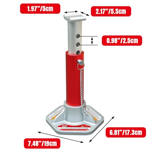 Big RED 3 Ton Aluminum Jack Stands, for Cars, ATV's and UTV's, with 6 Locking Support Pins, Red/Silver, 2 Pack - size: 3 Ton, style: Aluminum