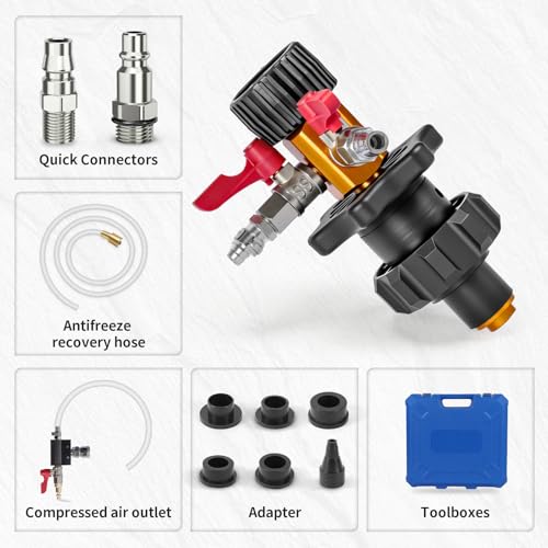 BELEY Coolant Vacuum Refill Kit with 5 Round Adapters 1 Conical Adapter | Radiator Cooling System Fill Tool with Dual-Movement Gauge for Leak Detection, Cooling Refill & Vacuum Coolant Fill