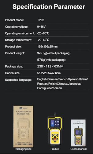 TP02 6 in 1 OBD2 Scanner for BMW Benz Audi Honda Toyota and Nissan Code Reader, Multi-System Diagnostic for Engine, Oil Reset, Transmission, ABS, SRS, Body, Chasis, Speaker System & More - color: yellow