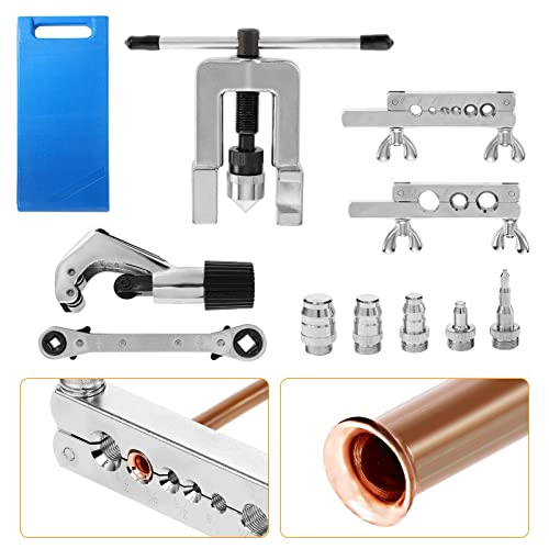BEAMNOVA Flaring Tool Kit for Copper Tubing Brake Line, 9 Sizes 1/8" to 3/4" Single Flare Set with Cutter & Case for HVAC Refrigeration