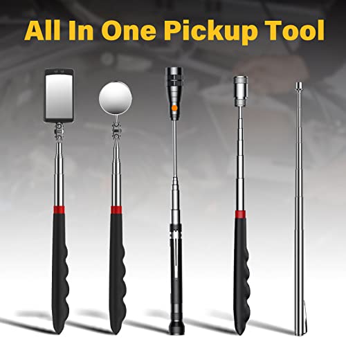 Magnetic Pickup Tool Set with 15lb & 1lb Pick Up Rod, Round & Square 360 Swivel Adjustable Inspection Mirror, Telescoping Flexible Flashlight, Dad Gifts, Birthday Gifts for Men Dad Husband - style: Black Magnetic Tool Set