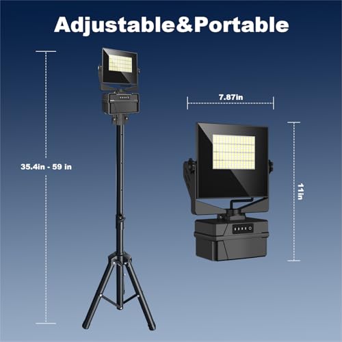 10000mAh Rechargeable Work Light with Stand 5 ft Max Height, Cordless Work Light Dimmable 10000 Lumens Tripod Work Light Construction Essentials Gear Emergency floodlight with Detachable Tripod