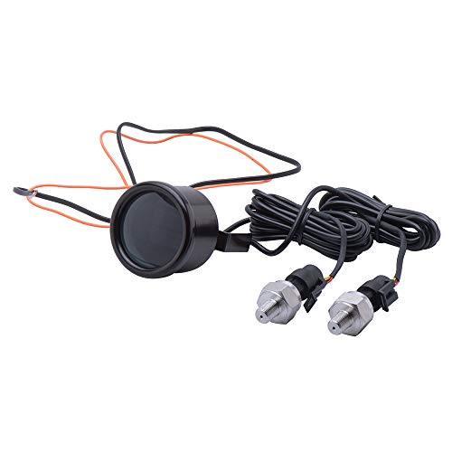 Dual Display Air Suspension Gauge Air Ride Air Pressure Gauge 2Inch 0-220PSI with 2Pcs 1/8NPT Sensors and 16.5ft Sensor Cable LCD Red - color: Red
