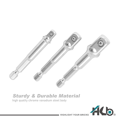HB 3-Piece Socket Adapter Set AAM001-U | 1/4" Hex Shank Impact Driver Drill Adapters | 1/4", 3/8", 1/2" Drive | Chrome Vanadium Steel with Spring-Loaded Detent Ball | Professional Tools Made in Taiwan - size: 1/2" & 3/8" & 1/4" DR.