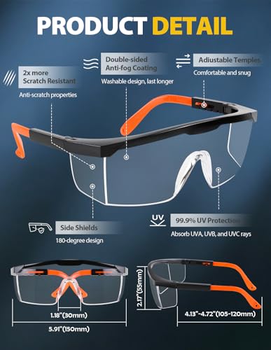 Safety Glasses 4 Pack Anti Fog, Clear Lens, ANSI Z87.1, UV Protection, Impact Resistant Protective Eyewear Over-spec for Work & Outdoor - color: Clear