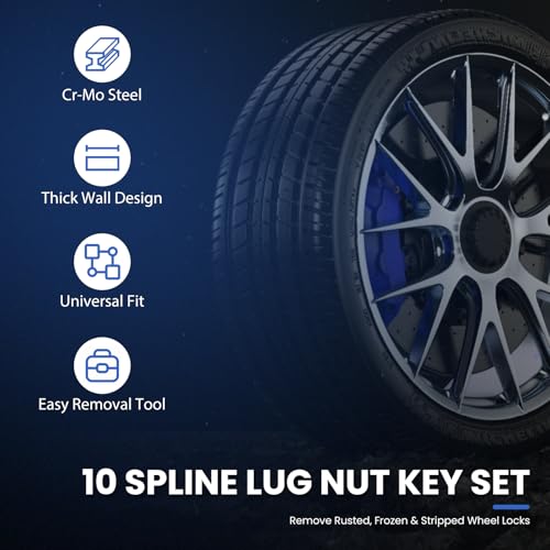 10 Spline Lug Nut Key Set, Thick Wall Spline Socket Set for Wheel Lug Nuts Removal, TA20-17/19, TA20-19/21, TA23-21/22,CR-MO (3 Piece Set) - size: 3PCS Spline Lug Nut Socket Set