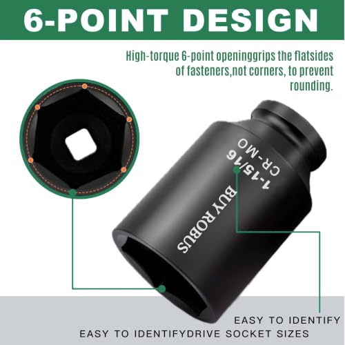 4PCS 1/2" Drive Spindle Axle Nut Impact Socket Set, 1-13/16, 1-7/8, 1-15/16, 2 Inch, CR-MO, Deep, 6 Point - size: 1/2 4pcs socket set sae
