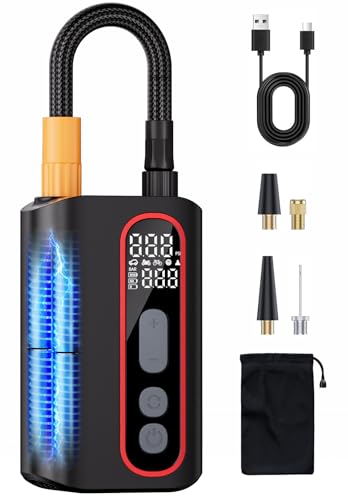 Mini Electric Bike Pump, 4X Faster 160 PSI Bike Tire Pump with Guage Auto Stop, Portable Bicycle Pump with Presta Valves for Road Bike, Motorcycle, Mountain Bike, Car, Sports Ball