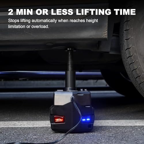 Electric Car Jack Kit 5 Ton 12V Floor Jack with Impact Wrench and Tire Inflator Pump Portable Hydraulic Car Jack for SUV Sedans Tire Change with LED Light, Lifting Height 6 to 17.7 Inch (Black)