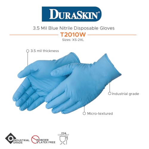 Nitrile Disposable Gloves | Powder-Free, Micro-Textured - size: Large, style: Industrial Grade - 3.5 Mil (Blue)
