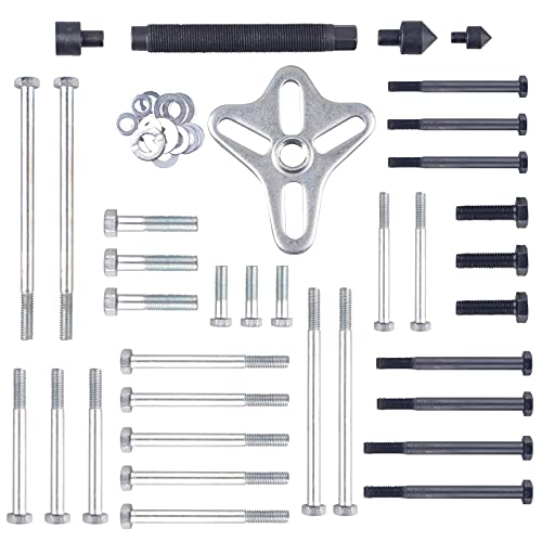DAYUAN 46Pcs Harmonic Balancer Puller Set, Flywheel Steering Wheel Puller | Gear Puller Yoke Crankshaft Pulley Puller,30 Bolts,Heat-Treated Alloy Steel Yoke,Floating Swivel,For 2 & 3-Hole Applications