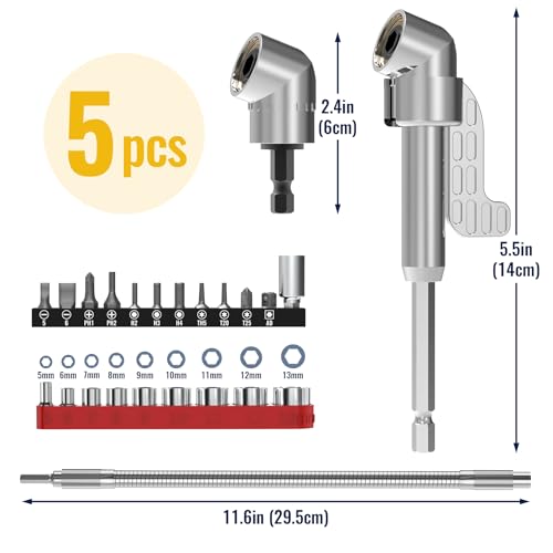 Tomorotec Flexible Drill Bit Extension Kit for Automotive Repairs, Home Improvement, DIY Projects, Tight Space Fastening Tasks, with Angled Adapters, Flexible Screwdriver Extension, Socket and Bit Set