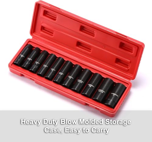 CASOMAN 11 Pieces 1/2-Inch Drive Deep Impact Socket Set, SAE, 6-Point, 3/8-Inch to 1-Inch - size: DEEP(CR-V)