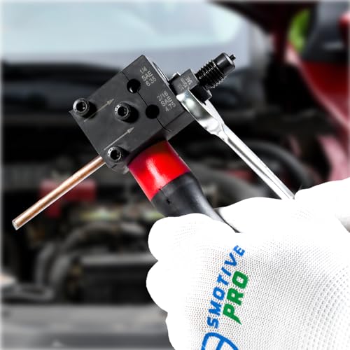 SMOTIVEPRO 7-Piece Brake Line Flaring Tool Kit, 3/16" & 1/4" | Forms Accurate 45° Single, Double and Bubble Flares for Leak-Free Brake and Hydraulic Line Connections