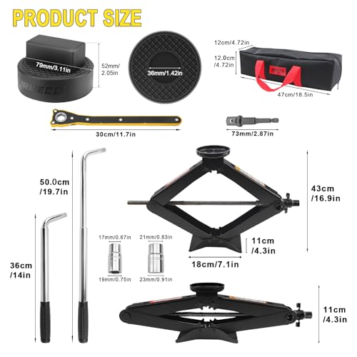 3-Ton Scissor Jack Kit for Mercedes A B C E W203/204/212/211/164 with Rubber Jack Pad, Car Spare Tire Repair Tools, Tire Changing Tools Kit for Chevrolet with L-Wrenches(17/19/21/23mm)