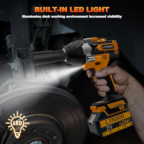 1/2 Cordless Impact Wrench, 1/2 Inch Impact Drive with Brushless Motor, 1000N.m(740Ft-Lbs), 3300PRM, Electric Impact Wrenches with Battery and Charger, 6 Sockets