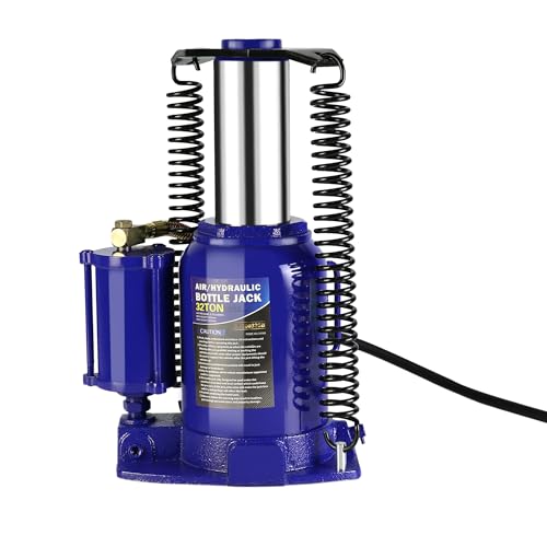 32 Ton Air Hydraulic Bottle Jack with Manual Hand Pump, Heavy Duty Auto Truck Travel Trailer Repair Lift for Pickup Truck, RV, Auto Repair, Industrial Engineering and Heavy Equipment (Blue) - color: Blue, size: 32 Ton