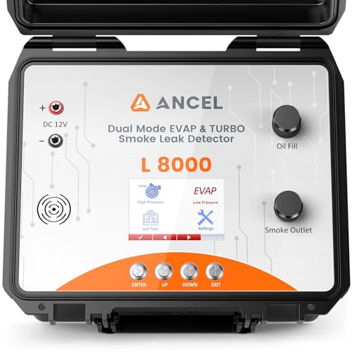 ANCEL L8000 EVAP&Turbo High Pressure Automotive Smoke Machine Leak Detector | 0.5-20 PSI output coverage, built-in pump, LCD and button controls, precise pressure control, adjustable smoke duration - size: Dual-Pressure LCD