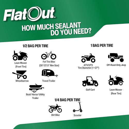 FlatOut Off Road Tire Sealant, Outdoor Power Equipment Formula, Prevents Flat Tires, Fix a Flat Tire, Seals Leaks, Contains Kevlar, 32 Ounce Bag, 2-Pack - size: 2-Pack (64 oz)