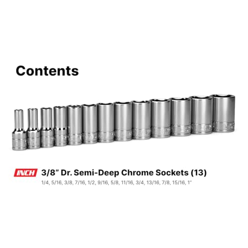 Capri Tools 3/8 in. Drive Semi-Deep Chrome Sockets Set, 6-Point, 1/4 to 1 in., 13-Piece - size: Semi-Deep Set / 1/4-1 in.
