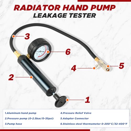28Pcs Coolant Pressure Tester & Vacuum Refill Kit with Gauge | Used for automobile cooling system inspection; supports radiator water tank leakage detection