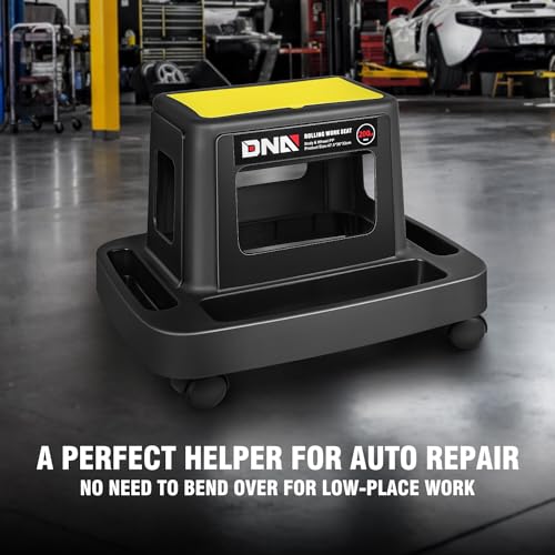 DNA Motoring Mobile Plastic Tool Seat Rolling Garage Work Stool with Under-Seat Storage & Tray for Workshop Auto Repair Shop, Yellow/Black, TOOLS-00368 - style: UP200lbs Blue