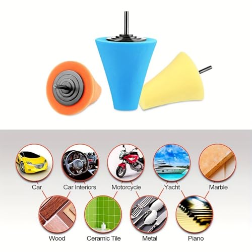 Polishing Cone Car Wheel Hub Drill Buffing Sponge Pads Kit, Polishing Ball Car Buffers and Polishers Kit, Attaches to Standard Household Drill-3 PCS - color: 3 PCS