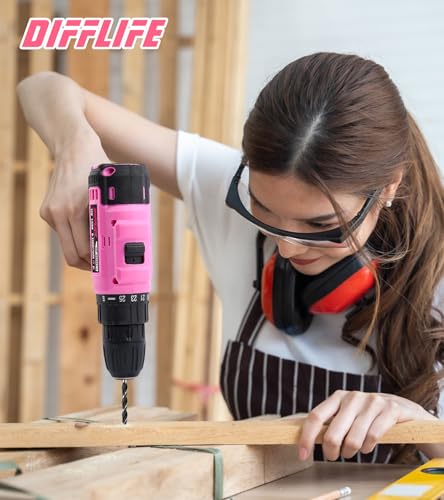 147 Piece Pink Power Drill Drivers Tool Set with 12V Cordless Drill, Professional Household Home Tools Kit Set, DIY Pink Electric Drill Cordless Hand Tool Box for Women - style: 147 Piece Pink