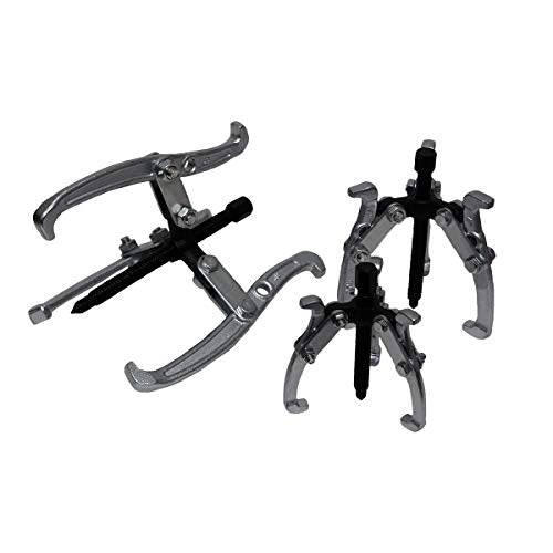 Grip 3 pc Heavy Duty 3-Jaw Gear Puller Set - 3", 4", 6" - Remove Gears, Pulleys, Bearings, Flywheels - 4 or 8 Jaw Configurations: Short, Standard, Long, Extra Long, Outside Grip - Garage, Workshop