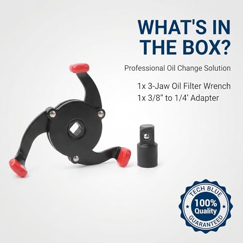 3 Jaw Oil Filter Wrench, Anti-slip One-way Adjustable Oil Filter Removal Tool, Universal 1/4" to 3/8" Drive Adapter for Car and Motorcycle Maintenance (Black)