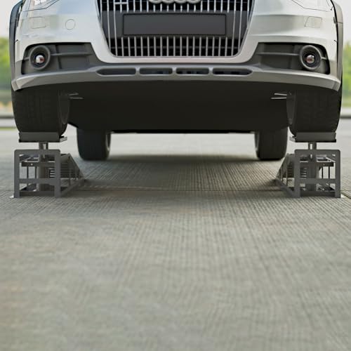 2 Pack Hydraulic Car Ramps, 5 Ton (11000 lbs) Low Profile Steel Service Ramps with Safety Valve, 3-Level Adjustable Height, Red, Heavy Duty Vehicle Lift for Garage, Truck, and Auto Repair,Black - color: Black