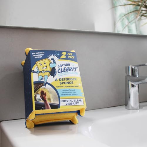 JJ KENT Captain Clearit Window Cleaner Sponge for Windshields, 2 Pack | Car window cleaner tool, non-scratch sponge for fog, steam, condensation, mirrors, glass, boats and bathroom surfaces