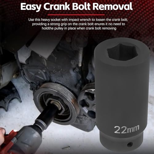 Sunluway 22mm Harmonic Balancer Socket Tool for Toyota Lexus Dodge Jeep and Ford, Deep Counter-weighted Socket, 3 Times Momentum Power of Standard Impact Socket - size: 22mm