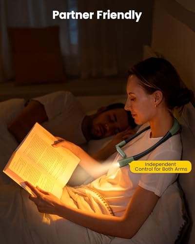 Glocusent Bendable Neck Light, 100Hrs Long Lasting Rechargeable Book Light, 5 Colors & Stepless Dimming Reading Light - Perfect Book Lights for Reading at Night, Knitting, Book Lovers Gifts - color: Green