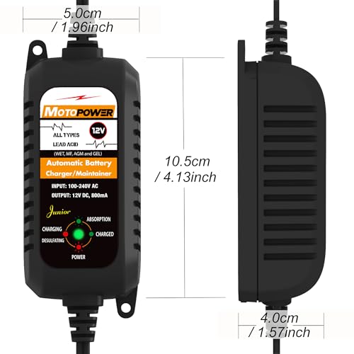 MOTOPOWER MP00205A 12V 800mA Automatic Battery Charger Maintainer, 2-Pack | Battery Charger, Battery Maintainer, Trickle Charger and Battery Desulfator