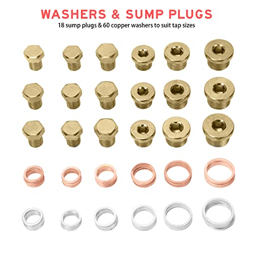 BILITOOLS 84-Piece Oil Drain Plug Repair Kit, M13 M15 M17 M20 M22 | Includes 6 Taps, 18 Sump Plugs, 30 Copper and 30 Aluminum Washers for Passenger Cars and Light Trucks