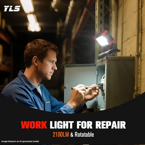 Yls 2 Pack LED Rechargeable Work Light with Clamp, 2100LM COB Magnetic Clip on Worklight with 3 Light Modes, 270°& 180° Rotatable Portable Clamp Worklight for Car Repairing, Jobsite, Grilling, Camping